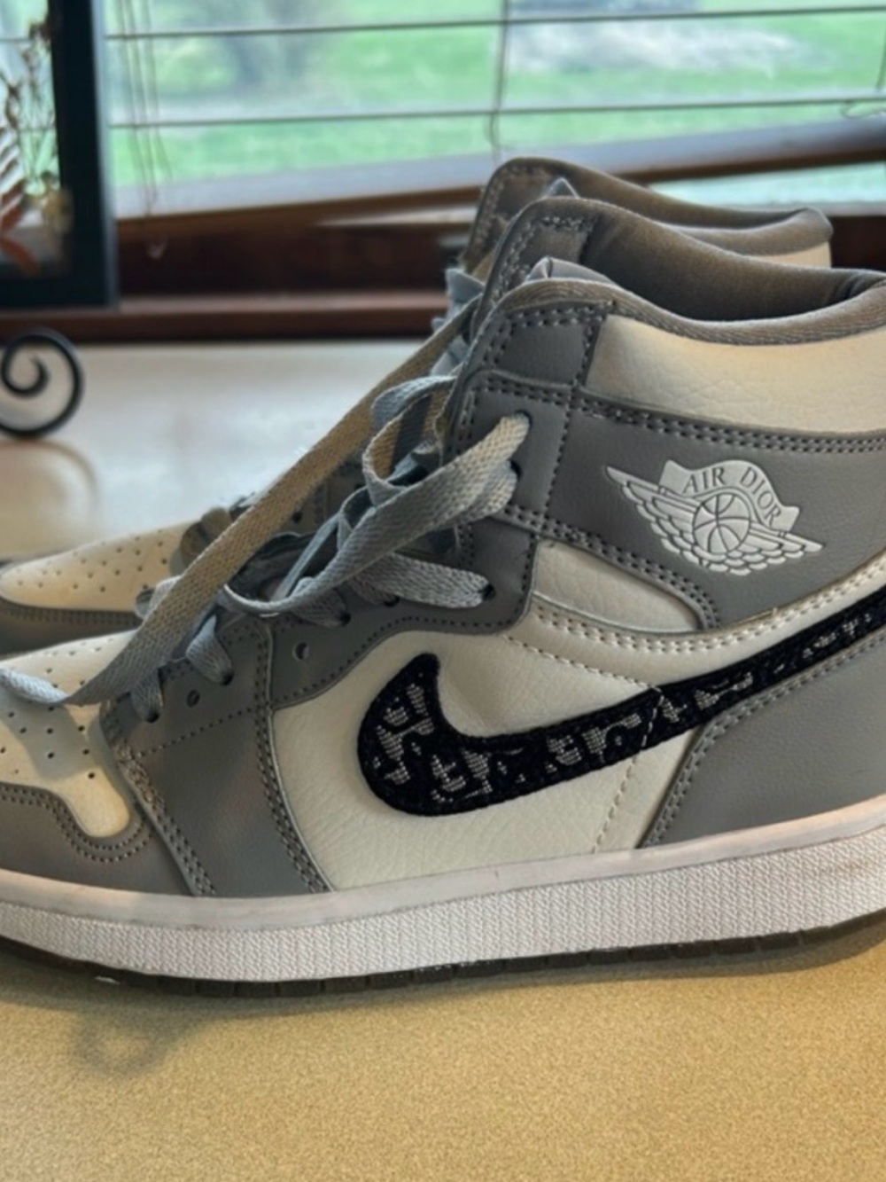 Grey and Cream High-Top Sneakers